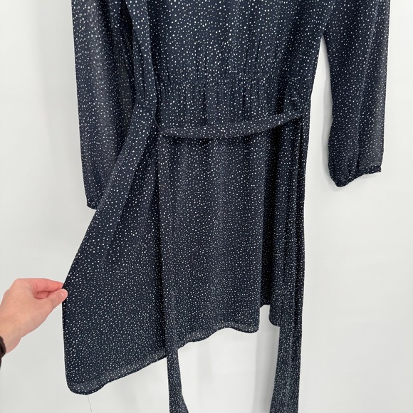 Loft Navy Blue/White Speck Long Sleeve V-Neck Dress Women's Sz 6 - Picture 9 of 12
